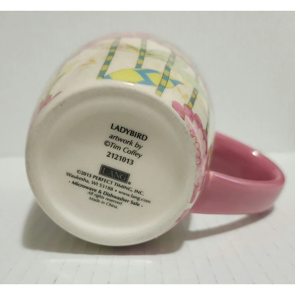 2013 Lang Ceramic Mug with Handle Ladybird by Tim Coffey Cream Pink Floral